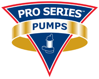 Pro Series Pumps logo: blue shield with a gold ribbon and white pump silhouette.